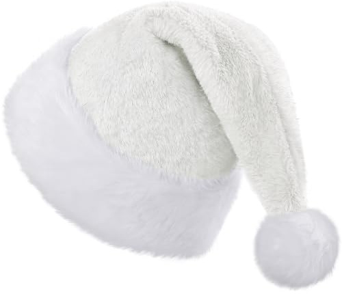KONVINIT Blanco Gorro Navideño,Gorro de Navidad,Cálido Gorro Papa Noel Adulto,Gorro Santa Claus Brillante,Lujo Sombrero de Navidad con Lentejuelas Gorro Elfo Navidad,blanco