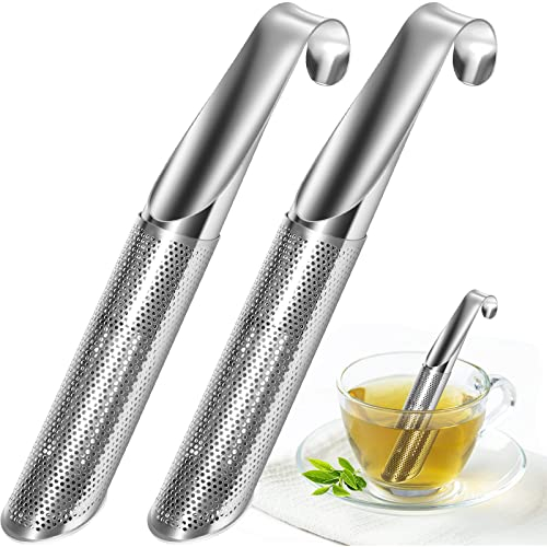 Ecoodisk 2 Pack Tea Strainers Stainless Steel Tea Infuser Tea Diffuser Stick Pipe Tea Infuser with Hook for Loose Tea Leaf Food Grade Fine Mesh Tea Herbs Spices