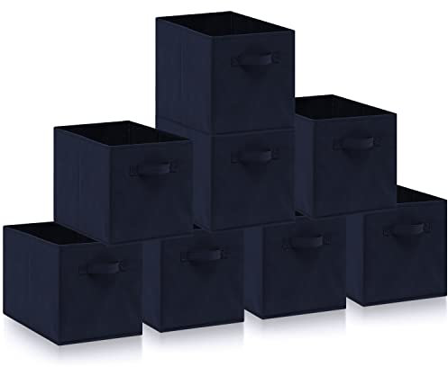 Amazing Tour 8 PCS Cube Storage Boxes 33x38x33 Foldable Fabric with Handles Collapsible for Home Office Nursery Organiser - Clothes Basket Containers, Navy Blue