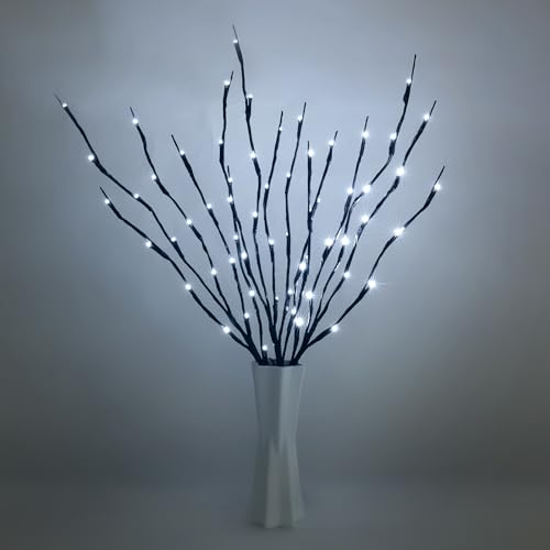 URAQT 73 cm, luce a LED, 3 pezzi, rami illuminati per vasi, decorazione ramoscelli di salice, con scatola della batteria, albero artificiale fai da te, luce decorativa bianca (senza batteria)