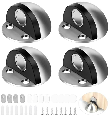 Swawis 4 stycken magnetiska dörrstoppar, dörrstopp rostfritt stål med självhäftande klistermärken och skruvar, dörrlås magnet för att skydda vägg och dörr från skador