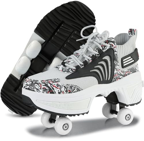 Schuhe mit Rollen für Jungen,Rollschuhe Damen Roller Shoes,LED Schuhe Herren Turnschuhe mit Rollen,Roller Schuhe für mädchen,Roller Sneaker Geburtstagsgeschenk (E, 38)