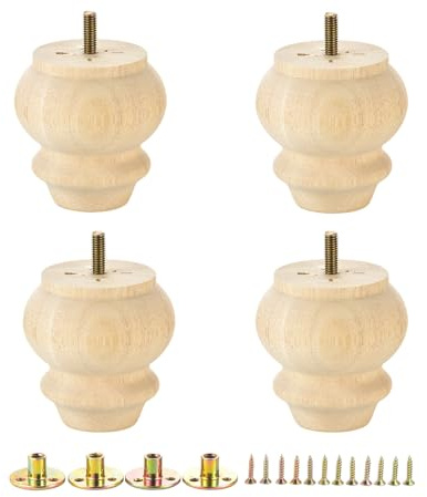 Metany uppsättning av 4 omålade möbelben 7,6 cm hårt trä rund ottoman soffa ben skåp ottoman gör-det-själv trä möbler ben