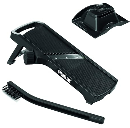 STONELINE Mandolina per Verdure Manuale Regolabile con Grattugia Separata Affettatrice Affettaverdure Tagliaverdure, 5 Lame Acciaio Inox, Frutta Verdura Cipolla Patate Patatine Fritte Fette Bastoncini