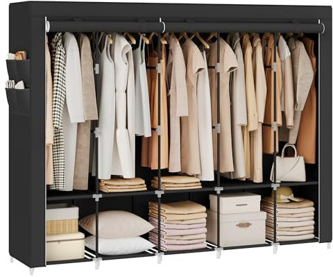 SONGMICS Guardaroba, Armadio Portatile, 5 Barre Appendiabiti, Ripiani, 4 Tasche Laterali, 45 x 211 x 167 cm, Grande Capienza per Camera da Letto, Soggiorno, Nero Inchiostro RYG095B01