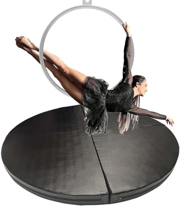 Rund Luftbåge Krockmatta för Hemmagym, 120/140/150/160/180/200 Cm Poledance Matta/Yoga Fitness Träningsmatta, 3/5 Cm Tjock Säkerhetsskyddsmatta(Color:Black,Size:140cmx5cm(55x2))