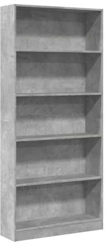 vidaXL Bibliothèque Gris béton 80x24x176 cm Bois d'ingénierie, étagère à Livres, Porte-Livres, Support à Livres, Armoire de Rangement