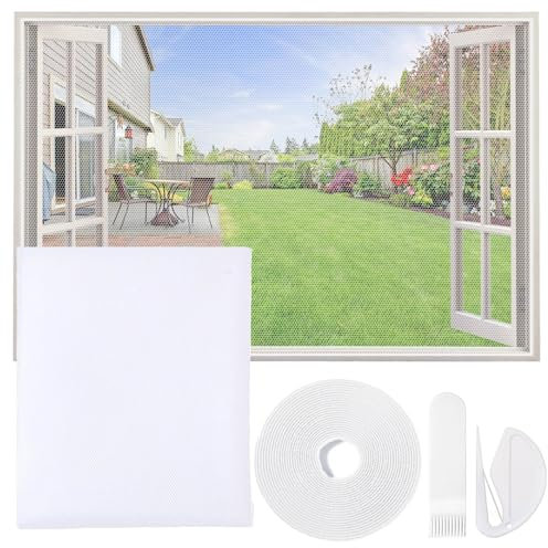 Moustiquaire Fenetre Recoupable, Filet Anti-Insectes avec Bande Auto-Agrippante, Moustiquaire Adhésive pour Fenêtre, Auto-Adhésive et sans Perçage (130x150cm, Blanc)