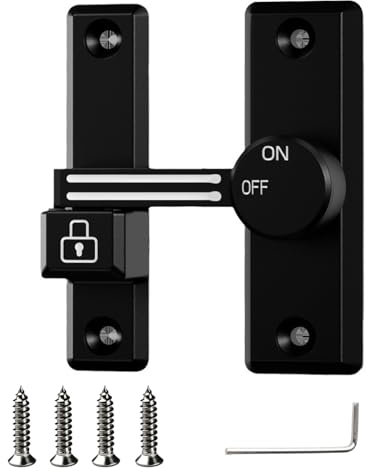 Serratura Porta Scorrevole Illuminata, 90/180 Gradi Serratura Porta Interna in Lega di Zinco, Chiavistello Scorrevole con Viti per Porte di Stanze, Bagni, Porte Scorrevoli (Nero)