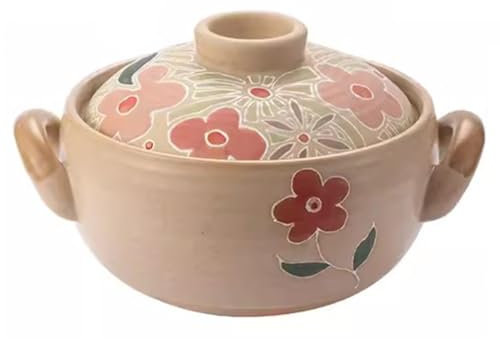 Cocotte Flor Pintada A Mano De Estilo Japonés Cazuela, Olla Nutritiva para Caldo De Pescado De Cocina, Olla para Estofado De Pechuga De Res con Tomate, Regalo(Pink-2500ML)