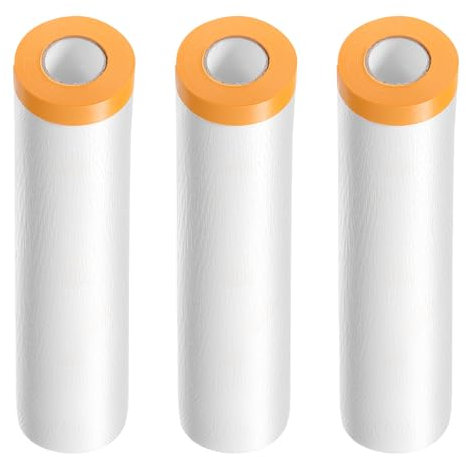 QUARKZMAN 3 Rollos de Película de Enmascarar Pre-Cubierta 157.5 x65.6Ft Cinta y Cubierta de Plástico para Pintores con Cinta Lámina de Plástico para Cubrir Pintura de Automóviles