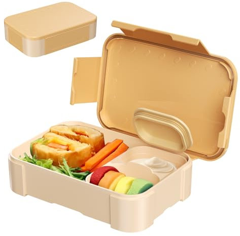 Zeripikfoasp Lunch Box 900ML, Bento Kaki Boite a Lunch avec Division et Tasse à Sauce, Boîte Repas Sans BPA Boîte à Déjeuner pour micro-ondes et Lave-Vaisselle, pour Pique-Nique, Travail, Écoles