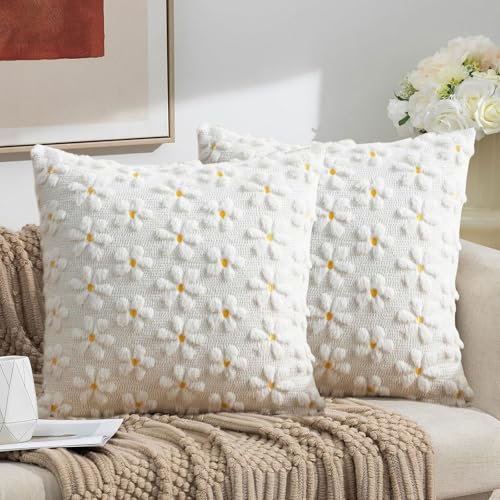 Kissenbezug 40x40 Frühling 2er Set Blumen Kissenbezüge Sommer Moderne Frühlings Kissenhülle Zierkissenbezüge für Sofakissen Dekokissen Wohnzimmer Bett Sofa Schlafzimmer Frühling Deko (#06, 40 x 40 cm)