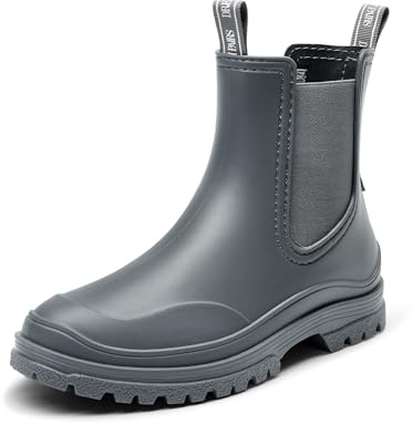 DREAM PAIRS Women Wellington Boots, Comfortable Chelsea Rain Boots for Hiking, Yard Work, Mucker Style Outdoor Activities,Size 7,Grey,SDRB2405W-E
