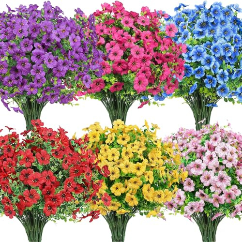 Artificial Flowers for Outdoors, 24 Bouquet Bunches - Fake Indoor and Outdoor Faux Plants - Front Porch and Patio Decor - UV Resistant Silk - Realistic Outside Wedding or Cemetery Grave Decoration