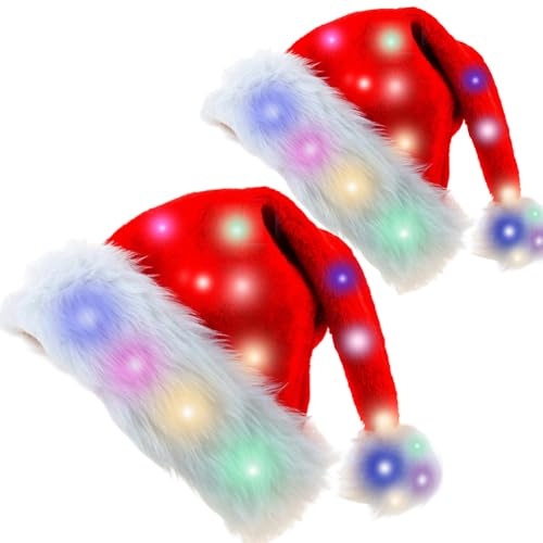 PLLYPE Bonnet Noel Lumineux LED, 2PCD LED Chapeau de Père Noël, pour la fête de Noël du Nouvel An