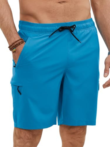 YloveM Mens Swimming Shorts Mens Swim Shorts with Zip Pockets Quick Dry Long Swimming Trunks Men with Drawstring Waterproof Board Shorts Mens 2-in-1 Lining