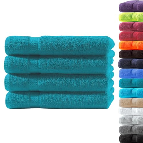 Loomiva 4er Set Premium Qualität Frottier Handtücher | 500g/m² | 100% Baumwolle | Extra Weich | Öko-TEX Standard 100 | 50x100 cm | Petrol