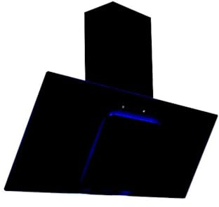 Cookology Essentials AEHBLUE90BK Extractor Hood 90cm - Angled Chimney Cooker Hood Wall Mounted - Blue LED Strip Lighting - 3 Speeds - Touch Controls - 371.5 m3/hr Air Flow - Black