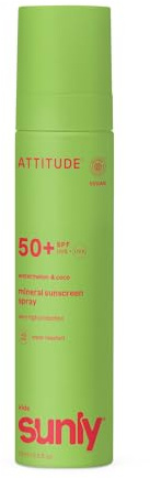 ATTITUDE Crème Solaire Ultra-Légère pour Enfants SPF 50, Large Spectre à l’Oxyde de Zinc, Vérifié EWG, Non Nano, Résistant à l’Eau, Visage et Corps, Végan, Parfum Coco & Pastèque, 80 g