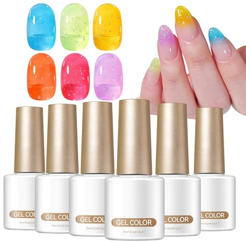 Nagelbubbelgel Långvarig gradient 6 delar | Halvgenomskinlig nagelgel avsedd för kvinnor För , salonger, bröllop, sammankomster, stranden, resor, dejting, nybörjare,