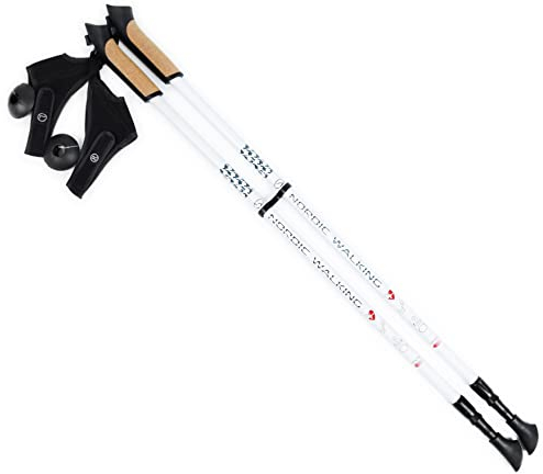 S.M.J. Sport Adultos Teles Coping Nordic Walking Poles Long Life Light White Senderismo Bastones, Color Blanco, One Size