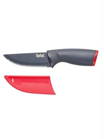 Tefal K12208 Fresh Kitchen stekkniv 11 cm | Blad av rostfritt stål med titanförstärkt non-stick-beläggning | ergonomiskt handtag inkl. färgat skyddsfodral | diskmaskinssäker | svart/röd