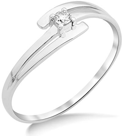 Miore - Anello solitario da donna in oro bianco 375 a 9 carati e diamanti brillanti da 0,05 carati, Oro, diamante,