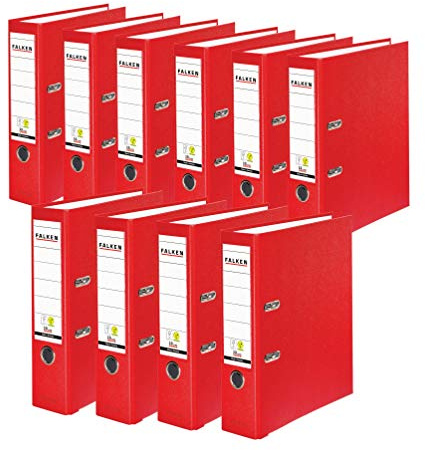 Original Falken 10er Pack PP-Color Kunststoff-Ordner. Made in Germany. 8 cm breit DIN A4 rot Vegan Ringordner Aktenordner Briefordner Büroordner Plastikordner Schlitzordner