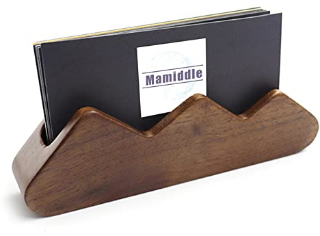 Visitenkartenhalter aus Holz für Schreibtisch Visitenkartenständer für Büro Business Geschenk (Berggipfel - 1 PACK)