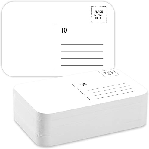 Sabary 100 Pcs Watercolor Postcards, 4 x 6 Inch Watercolor Paper Postcards Blank 140lb/300gsm White Cardstock Notecards for Paint, Artwork, DIY, Mailing, Invitations, Greeting Cards(Round Angle)