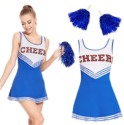 FORMIZON Costume Cheerleader Zombie, Costume de Pom-pom Girl Zombie, Deguisement Halloween Fille Zombie avec Pom Poms et Faux Sang, Costume Halloween Pour Femmes Adulte Carnaval Cosplay Mascarade