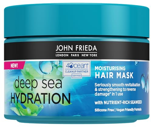 John Frieda Deep Sea Hydration Feuchtigkeitsspendende Haarmaske, Tiefenpflege, Glättungsbehandlung für trockenes, geschädigtes Haar, 250 ml