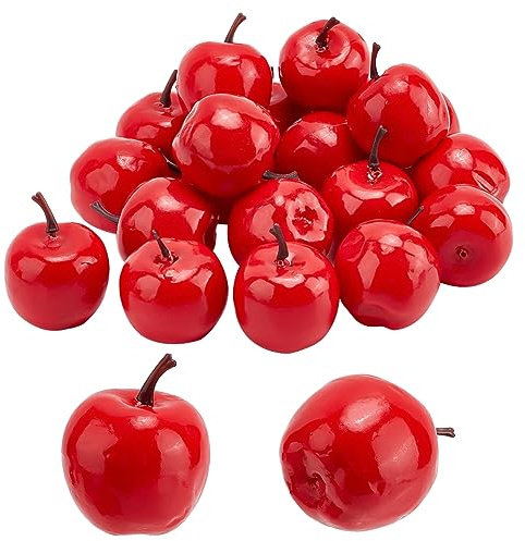 PH PandaHall 20pcs Mini Fausses Pommes, Artificielles Rouges Faux Pommes Simulation Décor de Fruits Modèle pour Table de Cuisine Decorative Accessoires de Photographie, Noël, 45x36mm
