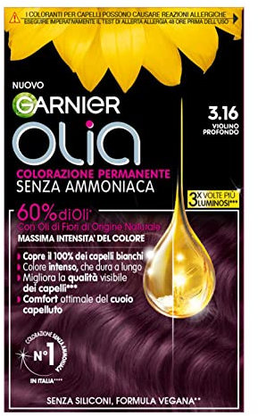 Garnier Olia Tinta Capelli, Colorazione Permanente Senza Ammoniaca, Copre il 100% dei Capelli Bianchi, Con Oli di Fiore di Origine Naturale, Formula Vegana, Violino Profondo