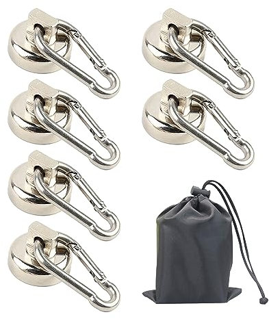 TAFACE Lot de 6 crochets magnétiques, 1 sac de rangement, mousqueton magnétique, crochet magnétique rotatif, crochet magnétique en métal néodyme, adapté pour cuisine, entrepôt, salle de bain