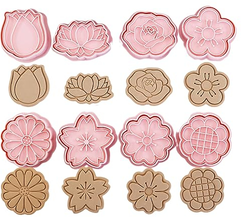 8 Stück Blumen Ausstechform Set, 3D Keksausstecher Set, Kinder 3D Cookie Cutter Blumenform Keksform DIY Kuchen Backen Werkzeug für Backen Keksteig, Fondant, Donut, Kuchendekoration
