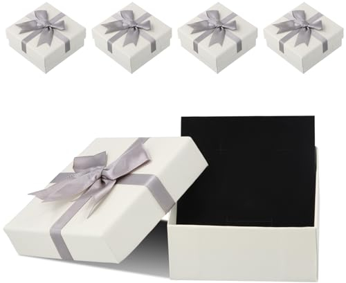 4 Pcs Scatole Regalo per Gioielli in Cartone, 9 x 9cm Scatole per Imballaggio di Gioielli, Confezione di Regalo Piccole per Orecchini, Scatoline di Stoccaggio in Carta Quadrate per Collane/Anelli