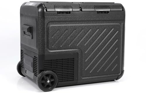 Kompressor kühlbox 45L kühlbox auto Doppelzone elektrische kühlbox 12V 240V tragbare Camping Kühlschrank mit Rollen Temperaturkontrolle -22℃-20℃ Mini Kühlschrank für Auto Lkw Boot Reisemobil Schwarz