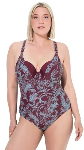 Ulla Popken Costume da Bagno con Design Ispirato alla Giungla, Coppe morbide, Ferretto e Materiale Riciclato Viola Bacca 46 837059348-46
