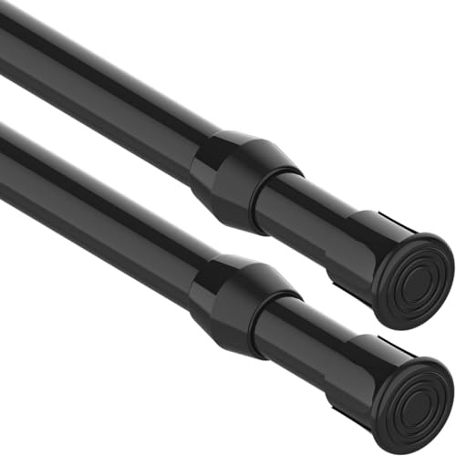 Lot de 2 tringles à rideaux, sans perçage, tige télescopique pour la fixation, tringle à ressort, pour cuisines, chambres à coucher, salles de bains, noir, 92-125 cm (diamètre 13 mm)
