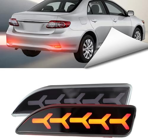BINQIGOO 2Pc Full LED Rear Bumper Reflector Lights Kit for Toyota Corolla 2011 2012 2013 Tail Lamp Brake Fog Lamps Daytime Running Light Turn Signal Lamp Accessories (Smoked)