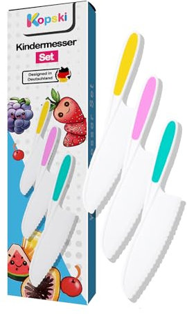 KOPSKI® kindermesser | Kindermesser ab 2 Jahren | Kinder-Schneideset | Montessori | 3-teiliges Küchenmesser-Set | leicht reinigende Kinder Küchenmesser | Spülmaschinenfest