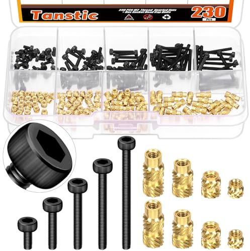 Tanstic 115Pcs M2 Hex Socket Head Cap Screws and 115Pcs M2 Threaded Inserts Kit, Machine Screws Nuts Metric Knurled Nuts