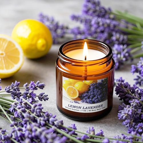 Lavender Scented Candles, Long Lasting Soy Candles for Home Scented, Stress Relief Gifts for Mum Girlfriend Teacher as Birthday, Valentine, Mother's Day Gifts, Large Jar Candle for Spa, Bath, Yoga