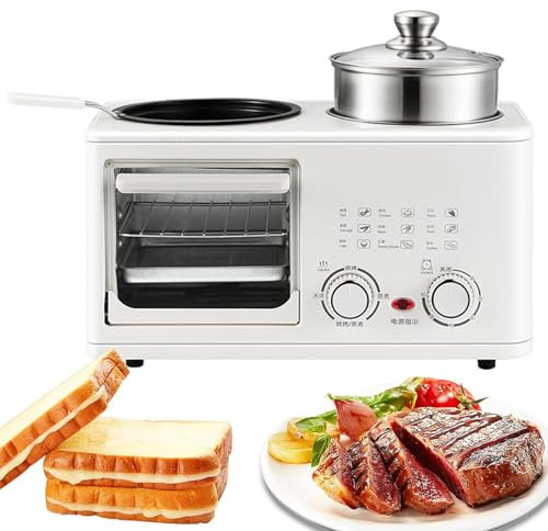 4-i-1 elektrisk frukostmaskin, 1200 W Toastie-maskin med 8L ugn, stekpanna och ångkokare, 0-60 min timerknapp, S-typ dubbel värmerör, 1200W frukostäggsmörgåsmaskin for hemmet