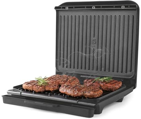 Salter ActiGrill Familiar - Parrilla de Salud Grande para 8 porciones, Bisagra Flotante para cocinar Carnes más gruesas y paninis, Placas Antiadherentes sin PFAS, Temperatura Automático, 2000W