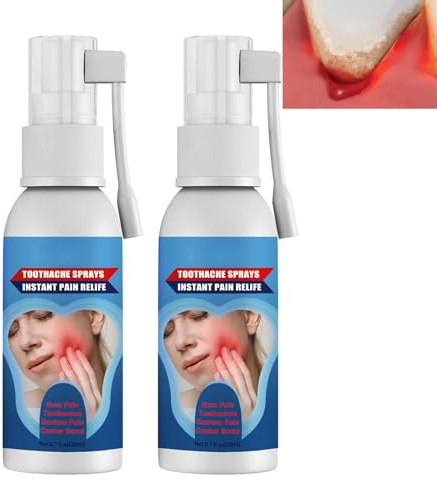Spray Bucal Gingiva para Aliviar el Dolor de Muelas,Spray Aliviar el Dolor de las Encías des Reparación des Encías,Tratamiento Inmediato da los Dientes,Aliento Fresco,Portátil,2PC