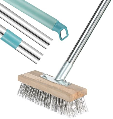 Escoba de Alambre con Mango de 4 Secciones, 175 cm, diseño de ángulo de 45°, para Patios, Jardines, pasarelas, terrazas, Piscinas, restaurantes, Cubiertas (Cabezal de de 20 cm)