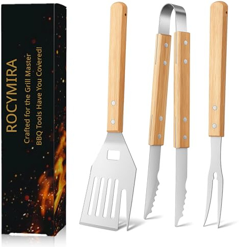 5-in-1 BBQ Tool – Multi-Functional Grill Spatula with Edge, Fork, Tenderizer & Bottle Opener | Heavy-Duty Ash Wood Handle & Thick Stainless Steel | Essential Grilling Accessories